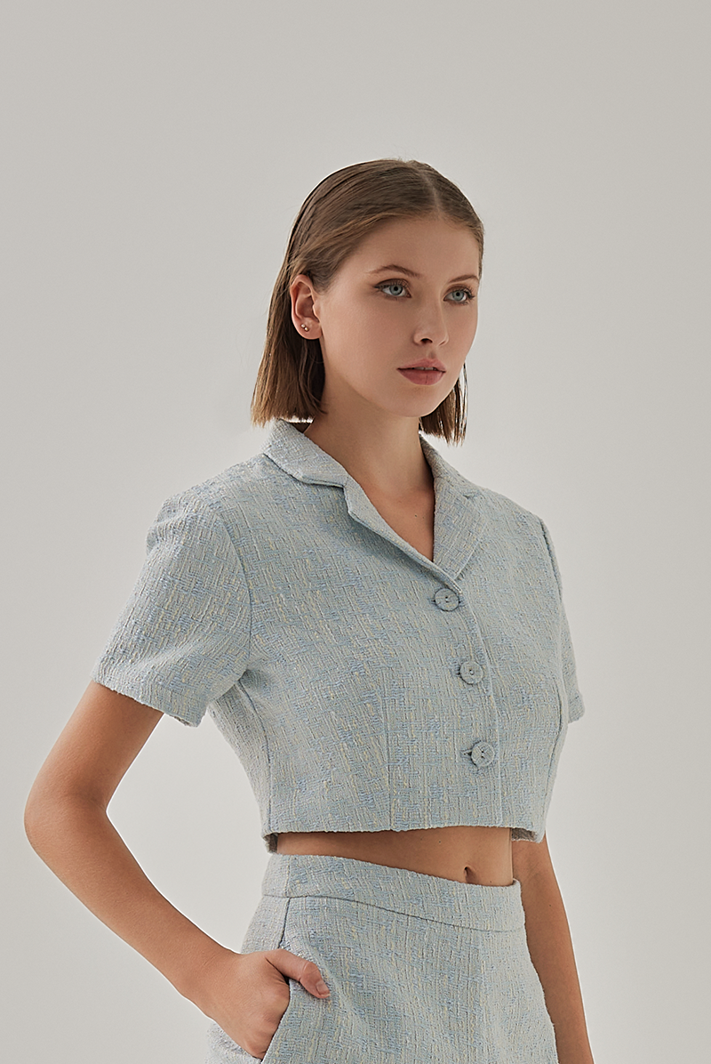 Mila Tweed Jacket Top in Cloud