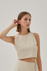 Nela Tweed Halter Top in Khaki