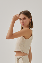 Nela Tweed Halter Top in Khaki