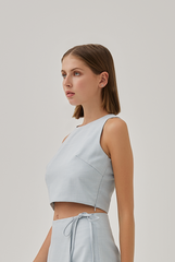 Nela Tweed Halter Top in Light Blue