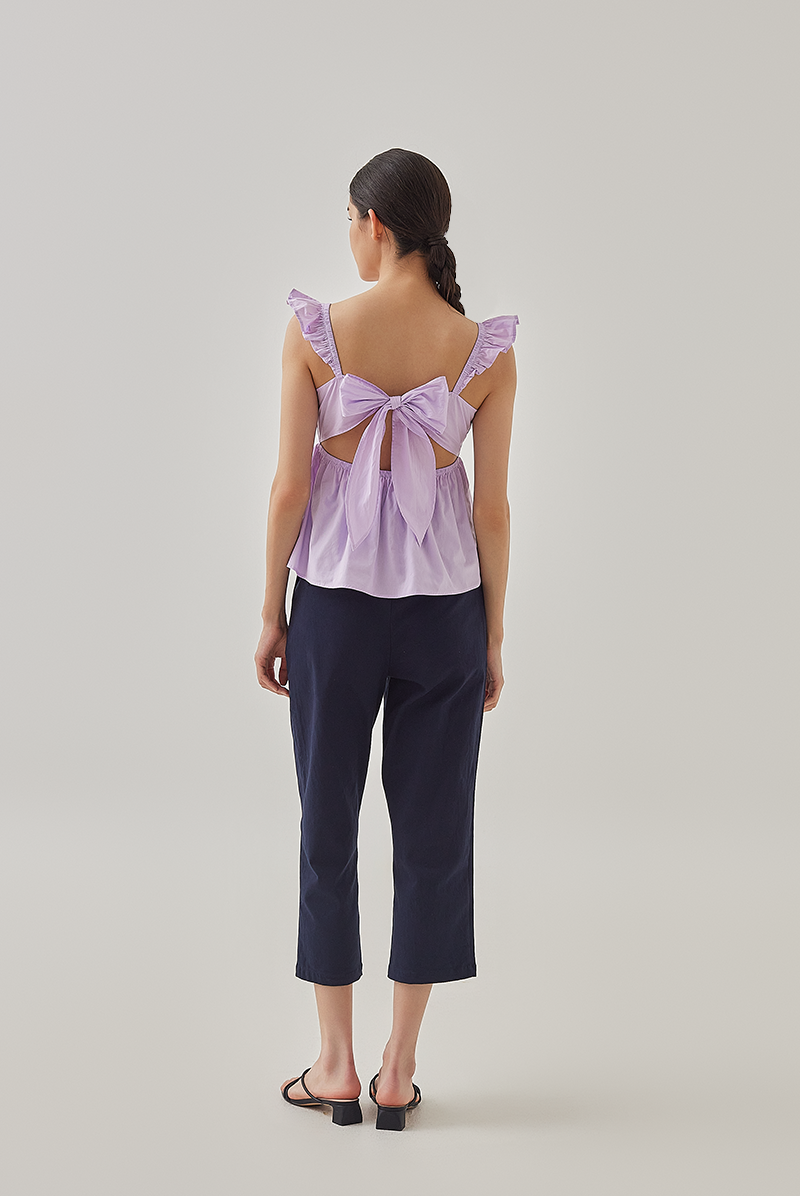 Brie Cut Out Back Peplum Top in Lilac