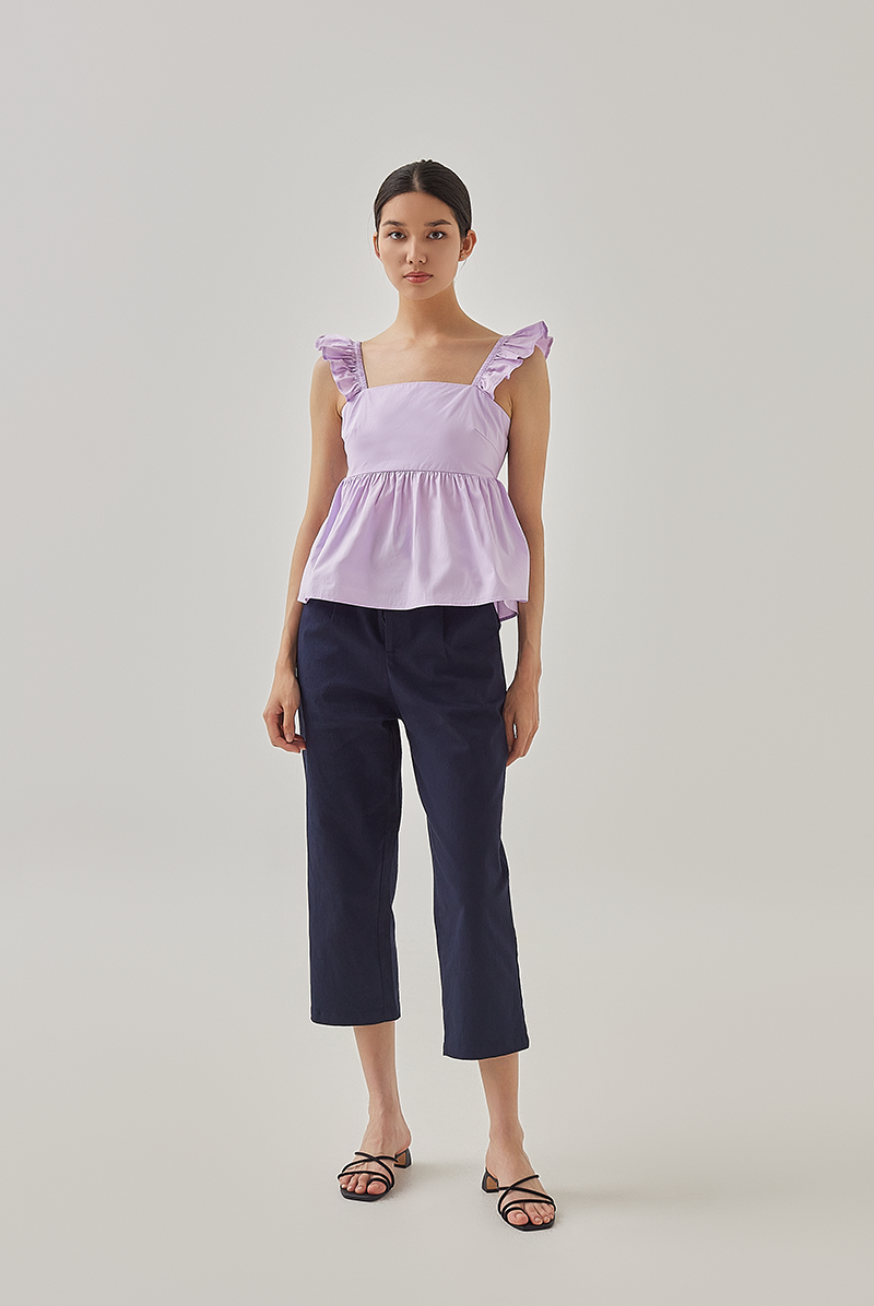 Brie Cut Out Back Peplum Top in Lilac
