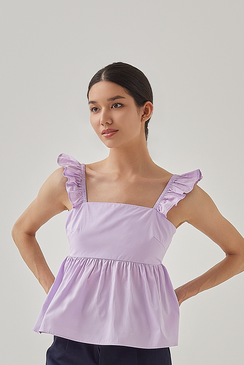 Brie Cut Out Back Peplum Top in Lilac