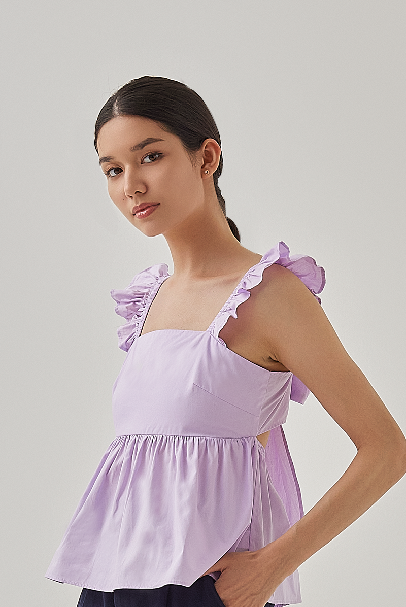 Brie Cut Out Back Peplum Top in Lilac