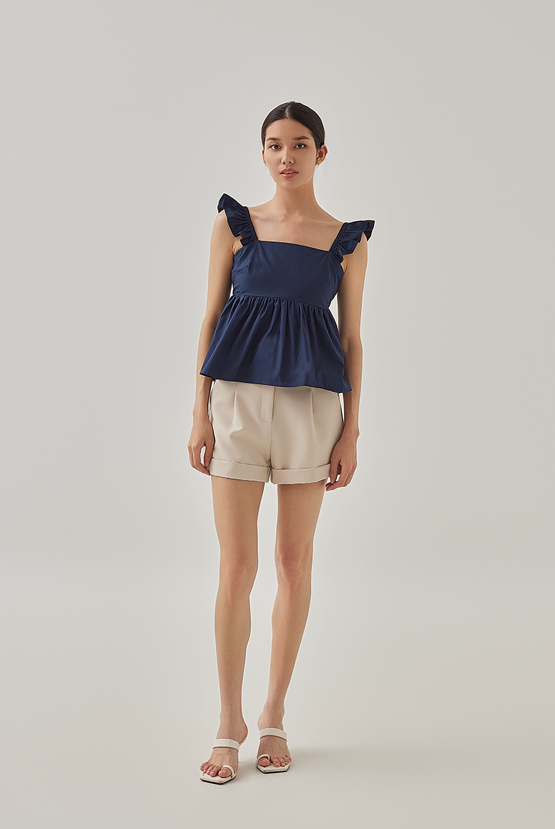 Brie Cut Out Back Peplum Top in Navy Blue