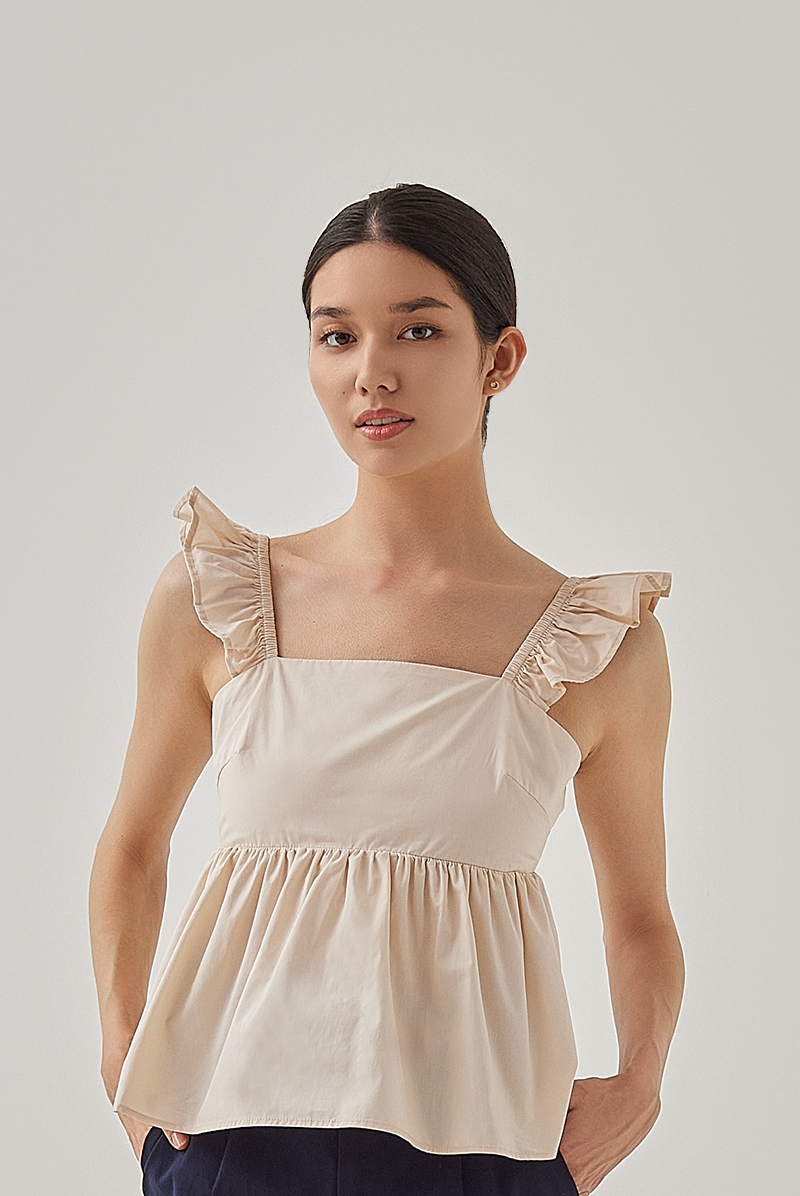 Brie Cut Out Back Peplum Top in Rice