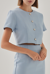 Laina Button Down Jacket Top in Dusty Blue