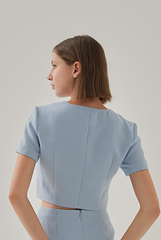 Laina Button Down Jacket Top in Dusty Blue