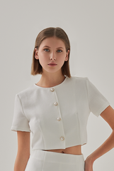 Laina Button Down Jacket Top in White