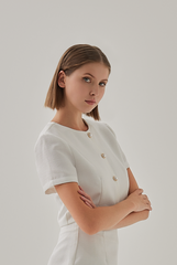 Laina Button Down Jacket Top in White