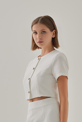 Laina Button Down Jacket Top in White