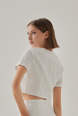 Laina Button Down Jacket Top in White