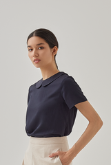 Anthea Peter Pan Collar Blouse in Navy Blue