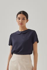 Anthea Peter Pan Collar Blouse in Navy Blue