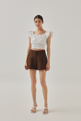 Cove Flutter Sleeves Smocked Crop Top in White