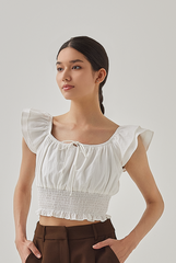 Cove Flutter Sleeves Smocked Crop Top in White