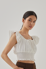 Cove Flutter Sleeves Smocked Crop Top in White
