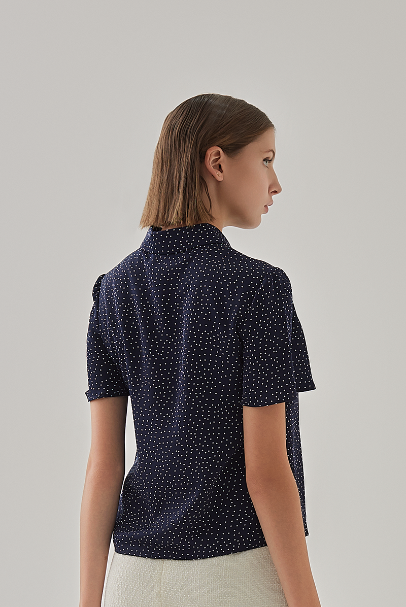 Jill Button Down Polka Dot Shirt in Navy Blue