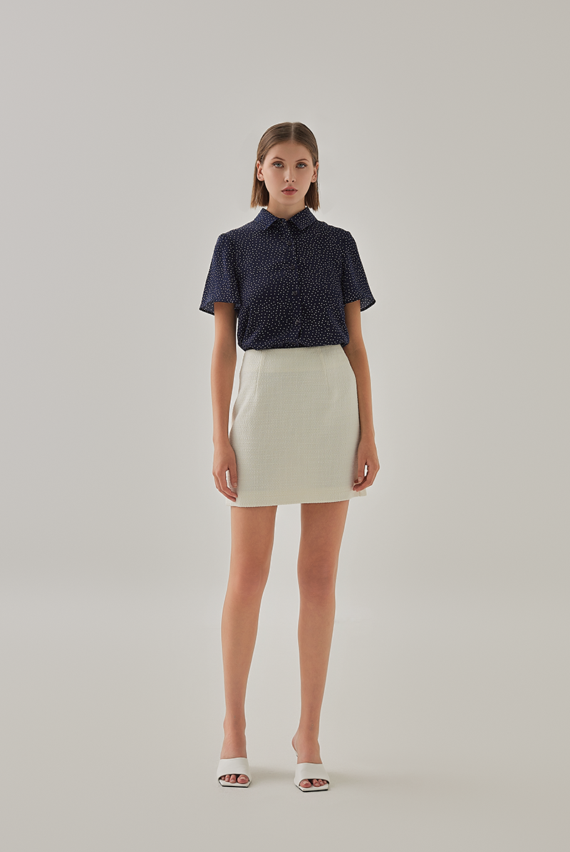 Jill Button Down Polka Dot Shirt in Navy Blue