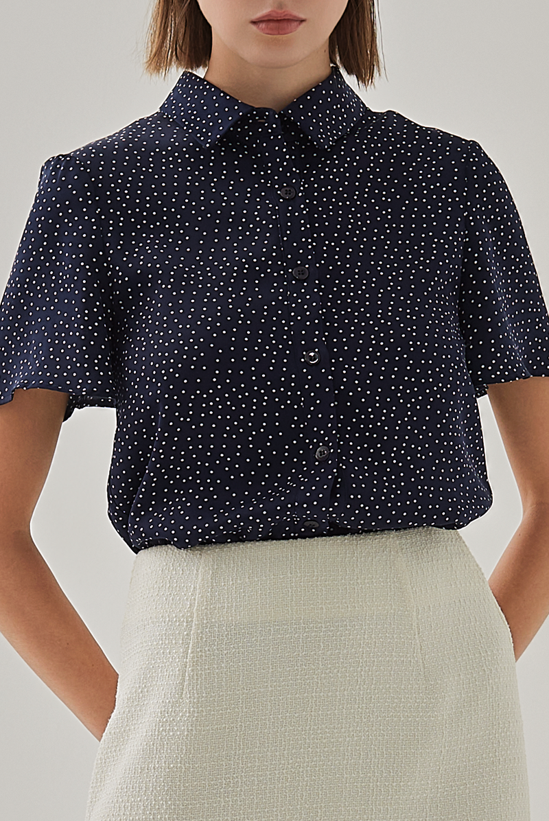 Jill Button Down Polka Dot Shirt in Navy Blue