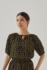 Amber Tie-Front Floral Blouse in Black