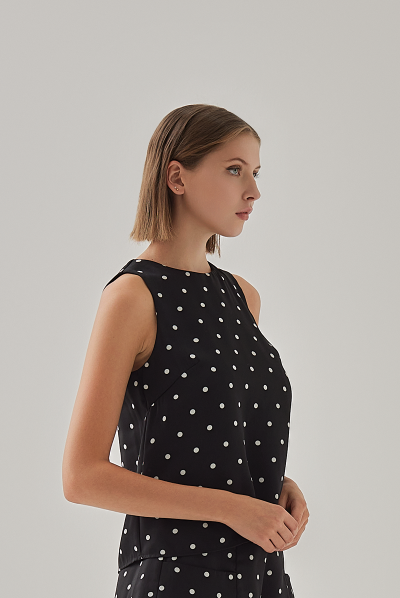 Naomi Halter Neck Polka Dot Top in Black