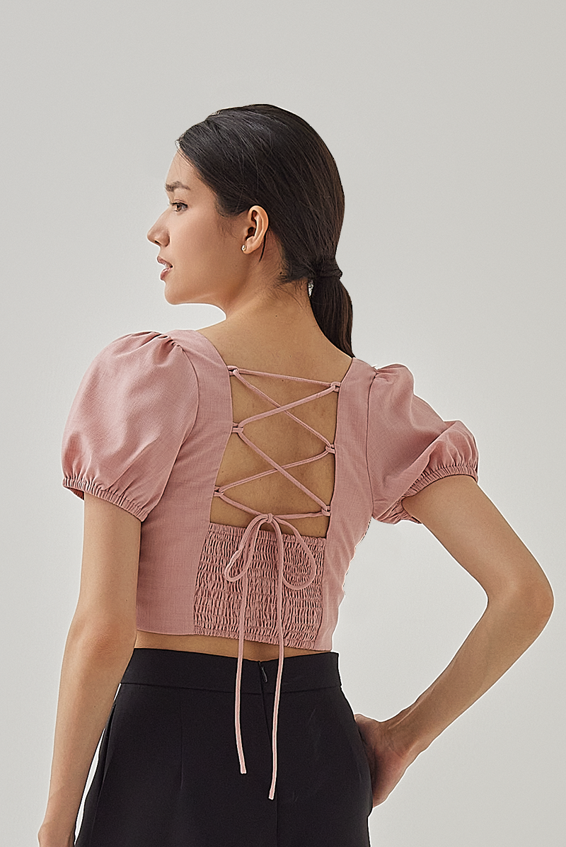 Marizn Criss Cross Padded Top in Dust Pink