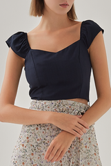 Nadia Cap Sleeves Sweetheart Top in Dark Blue