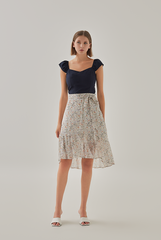 Nadia Cap Sleeves Sweetheart Top in Dark Blue