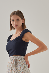 Nadia Cap Sleeves Sweetheart Top in Dark Blue
