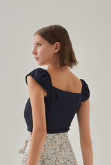 Nadia Cap Sleeves Sweetheart Top in Dark Blue