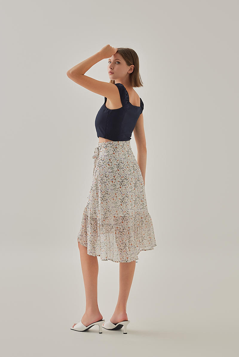 Nadia Cap Sleeves Sweetheart Top in Dark Blue