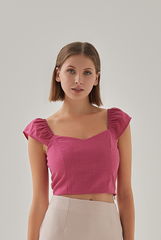 Nadia Cap Sleeves Sweetheart Top in Hot Pink