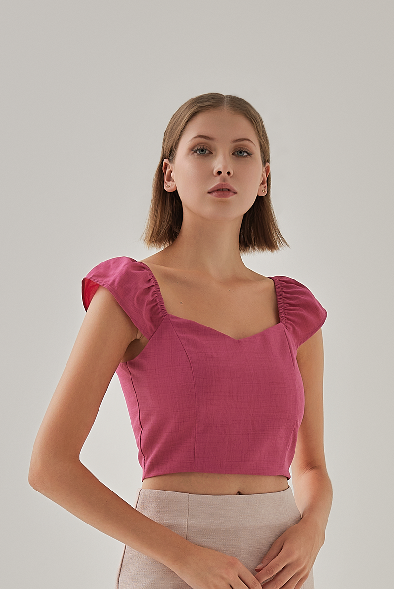 Nadia Cap Sleeves Sweetheart Top in Hot Pink