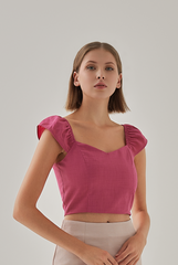Nadia Cap Sleeves Sweetheart Top in Hot Pink