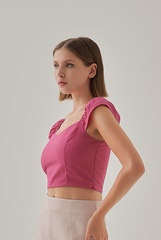 Nadia Cap Sleeves Sweetheart Top in Hot Pink