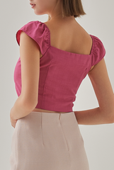 Nadia Cap Sleeves Sweetheart Top in Hot Pink