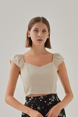 Nadia Cap Sleeves Sweetheart Top in Oat