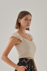 Nadia Cap Sleeves Sweetheart Top in Oat