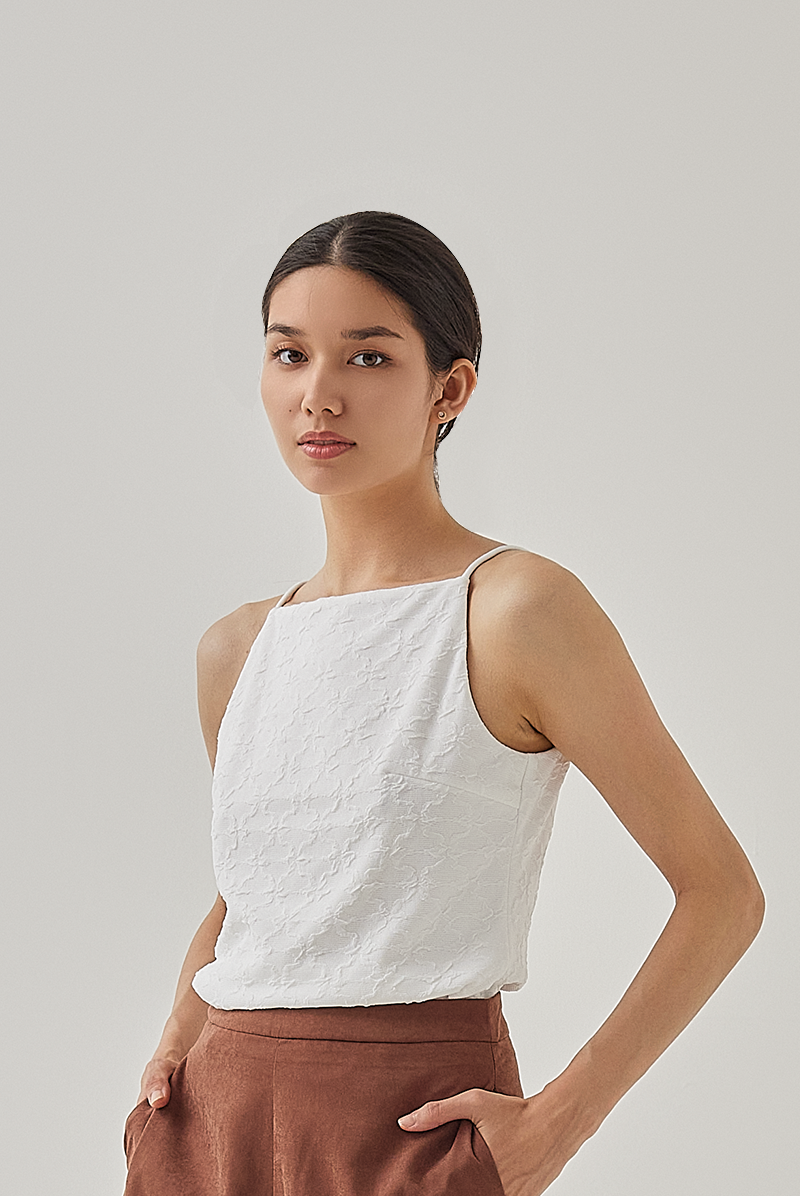  Ellery Sleeveless Embroidery Top in White
