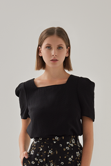 Neola Puffed Sleeves Square Neck Top in Black