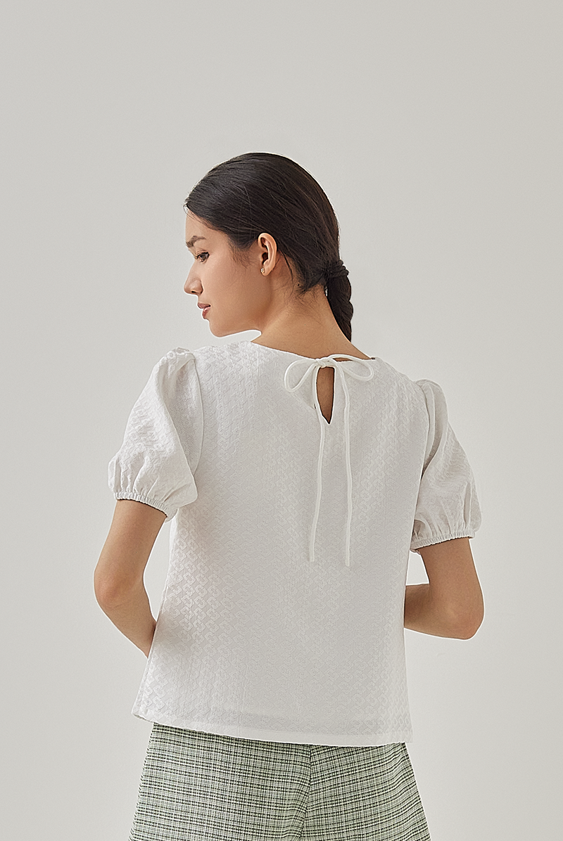 Chesney Embroidery Puff Sleeves Top in White