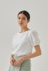 Chesney Embroidery Puff Sleeves Top in White