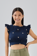 Jezabelle Floral Crop Top in Navy Blue
