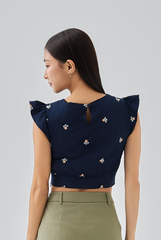 Jezabelle Floral Crop Top in Navy Blue
