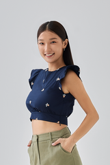 Jezabelle Floral Crop Top in Navy Blue