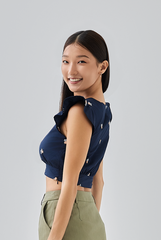 Jezabelle Floral Crop Top in Navy Blue