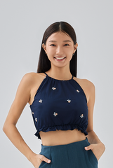 Jezabelle Floral Halter Neck Top in Navy Blue