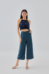 Jezabelle Floral Halter Neck Top in Navy Blue