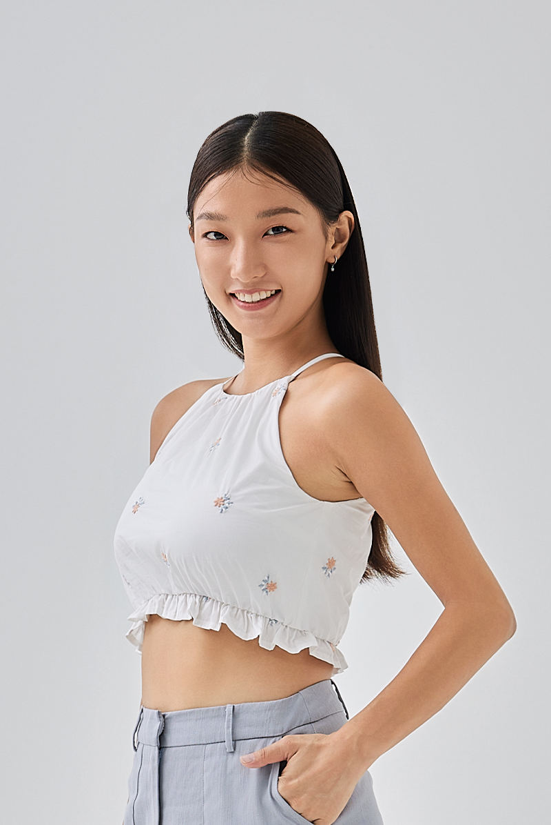 Jezabelle Floral Halter Neck Top in White